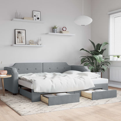 Slaapbank S Stof Lichtgrijs 90 x 190 cm met onderschuifbed en lade