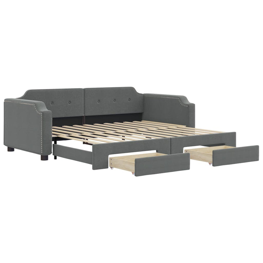 Slaapbank Onderschuifbed En Lades Stof 90 x 190 cm Donkergrijs met onderschuifbed en lade