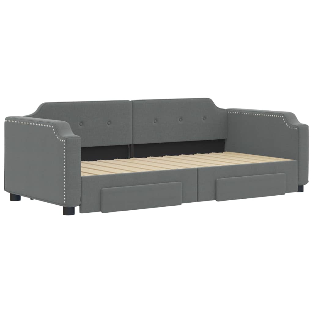 Slaapbank Onderschuifbed En Lades Stof 90 x 190 cm Donkergrijs met onderschuifbed en lade
