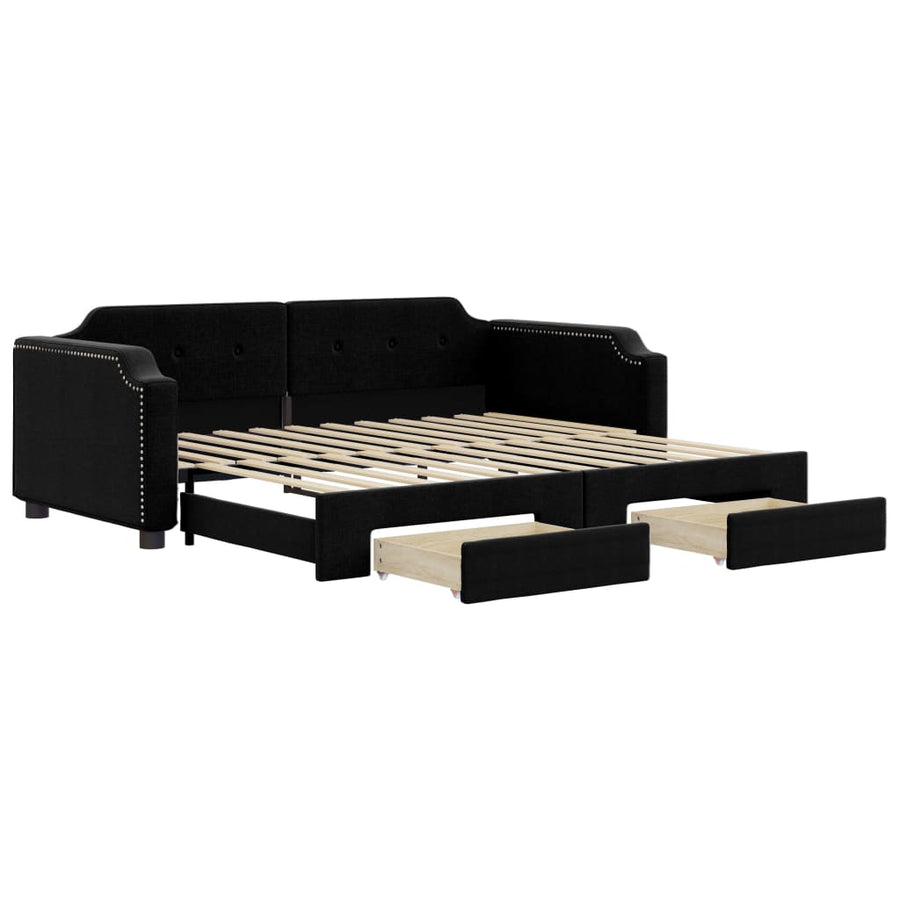 Slaapbank S Stof 90 x 190 cm Zwart met onderschuifbed en lade