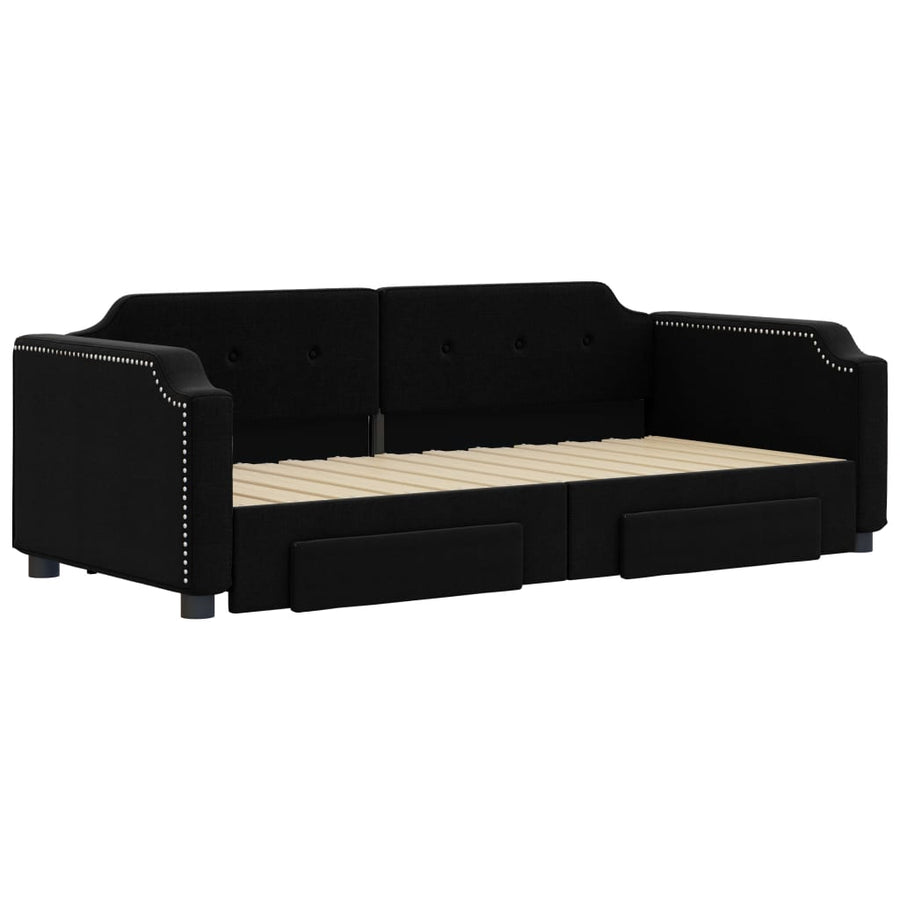 Slaapbank S Stof 90 x 190 cm Zwart met onderschuifbed en lade