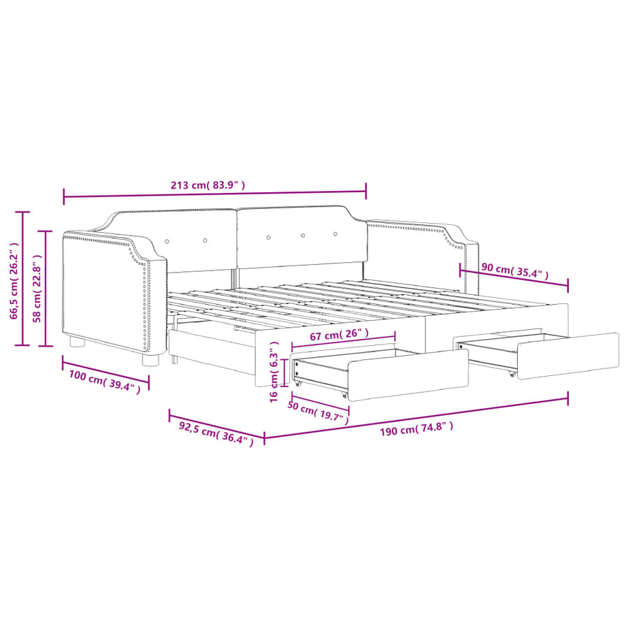 Slaapbank S Stof 90 x 190 cm Zwart met onderschuifbed en lade