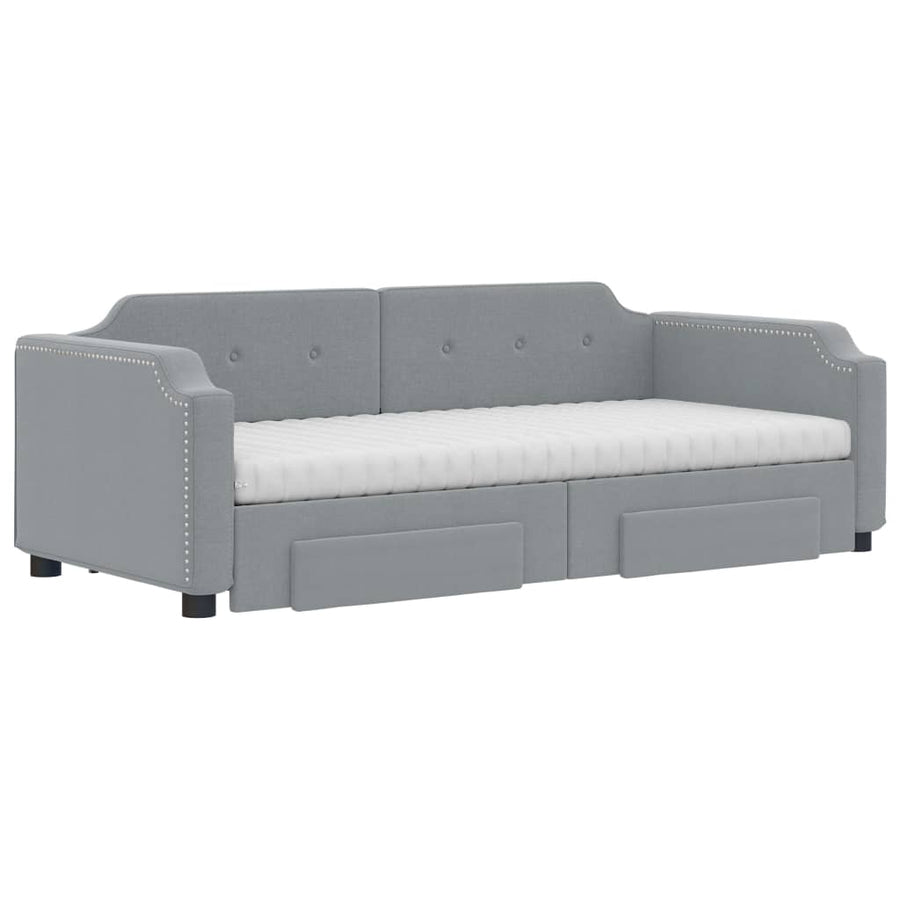 Slaapbank Met Onderschuifbed En Lades Stof 80 x 200 cm Lichtgrijs met onderschuifbed en lade en matras