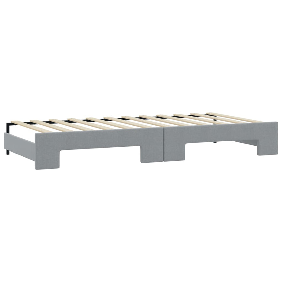 Slaapbank Met Onderschuifbed En Lades Stof 80 x 200 cm Lichtgrijs met onderschuifbed en lade en matras
