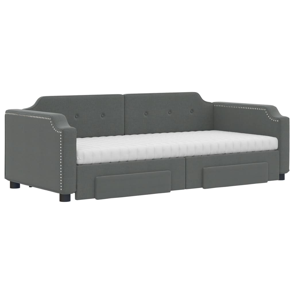 Slaapbank Onderschuifbed En Lades Stof Donkergrijs 80 x 200 cm met onderschuifbed en lade en matras
