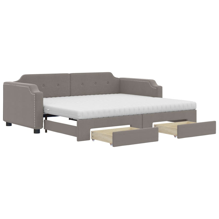 Slaapbank Met Onderschuifbed En Lades Stof Taupe 80 x 200 cm met onderschuifbed en lade en matras