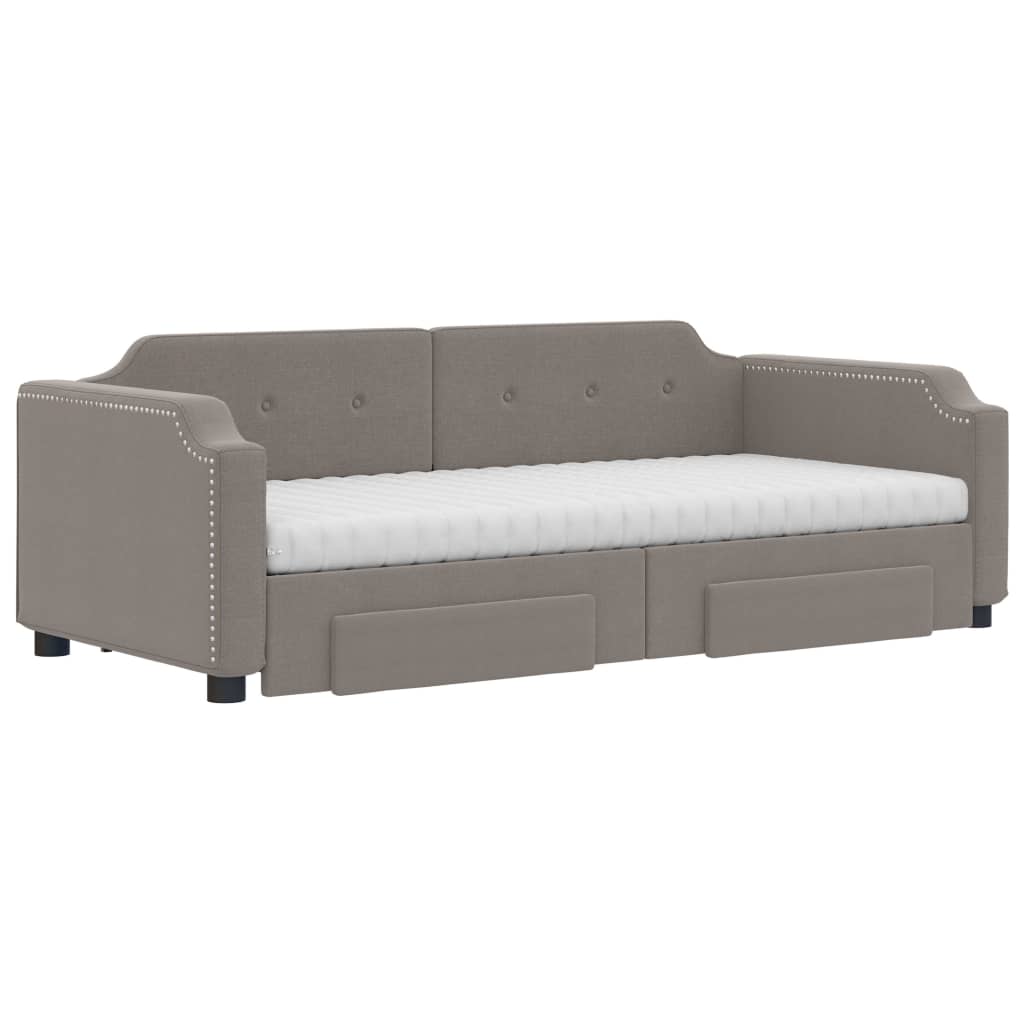 Slaapbank Met Onderschuifbed En Lades Stof Taupe 80 x 200 cm met onderschuifbed en lade en matras