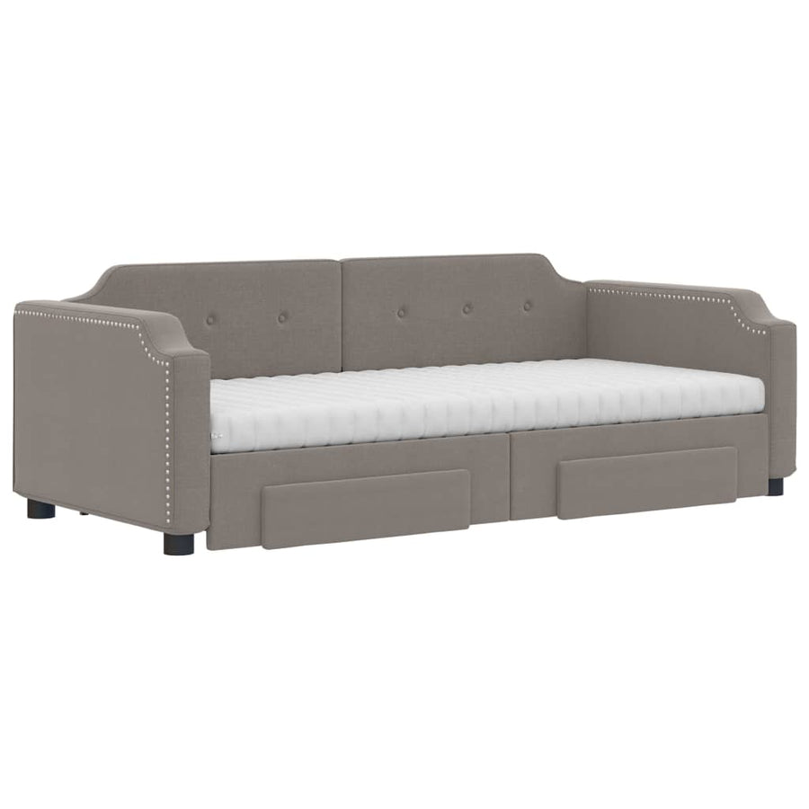 Slaapbank Met Onderschuifbed En Lades Stof Taupe 80 x 200 cm met onderschuifbed en lade en matras