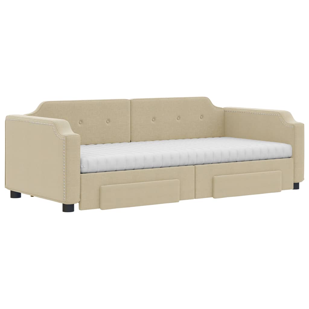 Slaapbank Met Onderschuifbed En Lades Stof Kleur 80 x 200 cm Crème met onderschuifbed en lade en matras