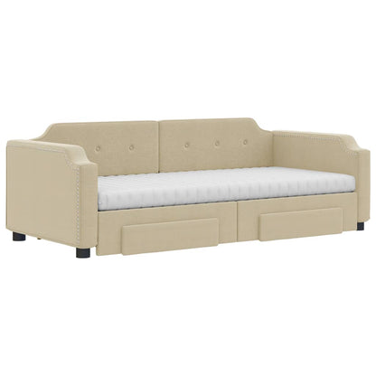 Slaapbank Met Onderschuifbed En Lades Stof Kleur 80 x 200 cm Crème met onderschuifbed en lade en matras