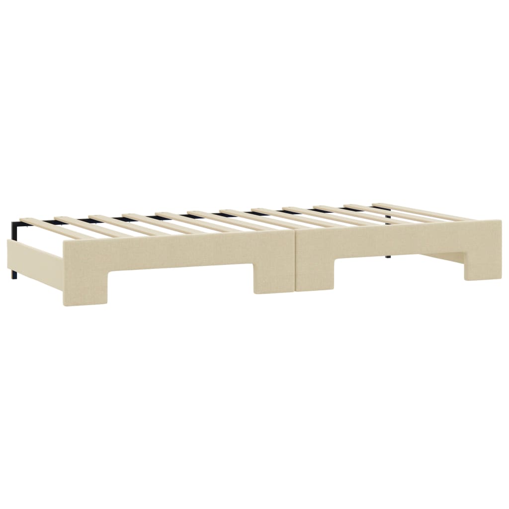 Slaapbank Met Onderschuifbed En Lades Stof Kleur 80 x 200 cm Crème met onderschuifbed en lade en matras