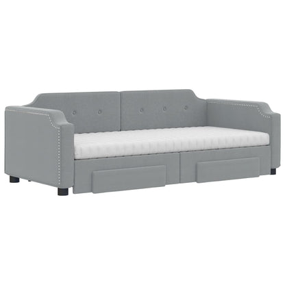 Slaapbank Met Onderschuifbed En Lades Stof Lichtgrijs 90 x 200 cm met onderschuifbed en lade en matras