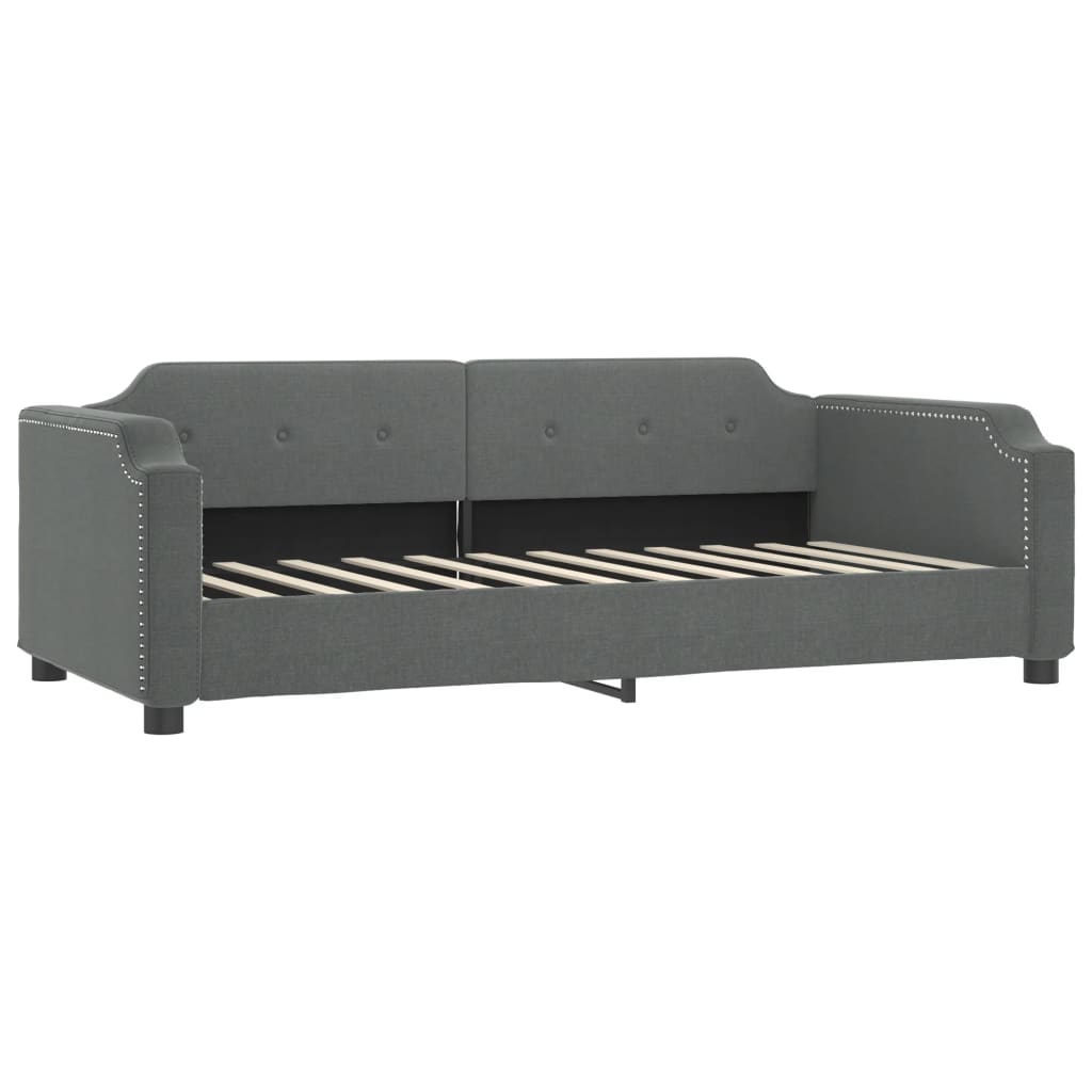 Slaapbank Onderschuifbed En Lades Stof 90 x 200 cm Donkergrijs met onderschuifbed en lade en matras