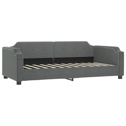 Slaapbank Onderschuifbed En Lades Stof 90 x 200 cm Donkergrijs met onderschuifbed en lade en matras