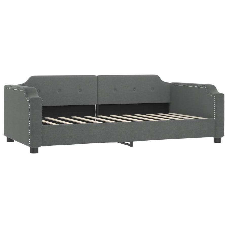Slaapbank Onderschuifbed En Lades Stof 90 x 200 cm Donkergrijs met onderschuifbed en lade en matras