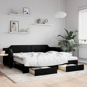Slaapbank met onderschuifbed 90x200 cm stof zwart