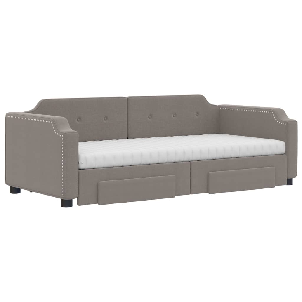 Slaapbank Met Onderschuifbed En Lades 90X200 Cm Stof Taupe Taupe 90 x 200 cm met onderschuifbed en lade en matras