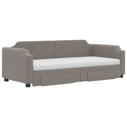 Slaapbank Met Onderschuifbed En Lades 90X200 Cm Stof Taupe Taupe 90 x 200 cm met onderschuifbed en lade en matras