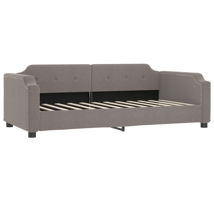 Slaapbank Met Onderschuifbed En Lades 90X200 Cm Stof Taupe Taupe 90 x 200 cm met onderschuifbed en lade en matras
