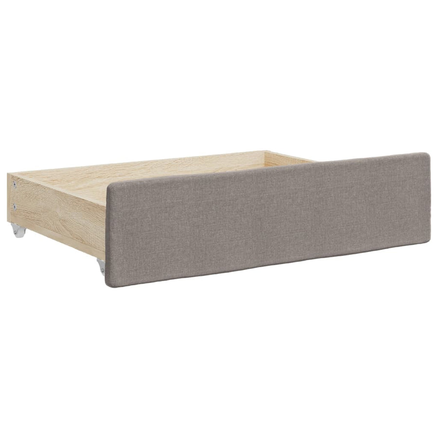Slaapbank Met Onderschuifbed En Lades 90X200 Cm Stof Taupe Taupe 90 x 200 cm met onderschuifbed en lade en matras