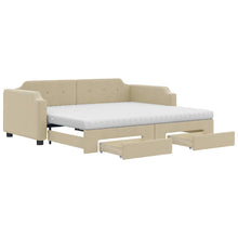 Slaapbank Met Onderschuifbed En Lades Stof Kleur Crème 90 x 200 cm met onderschuifbed en lade en matras