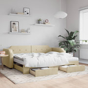 Slaapbank met onderschuifbed en lades 90x200 cm crème