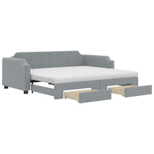 Slaapbank Onderschuifbed En Lades Stof 100 x 200 cm Lichtgrijs met onderschuifbed en lade en matras