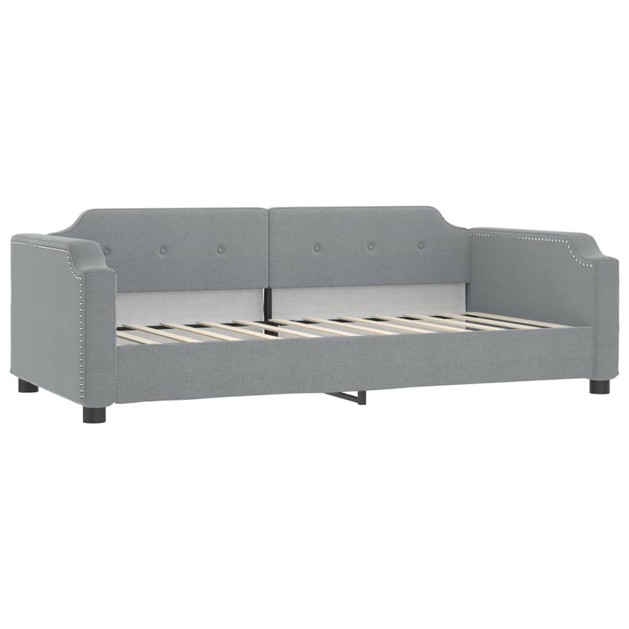 Slaapbank Onderschuifbed En Lades Stof 100 x 200 cm Lichtgrijs met onderschuifbed en lade en matras
