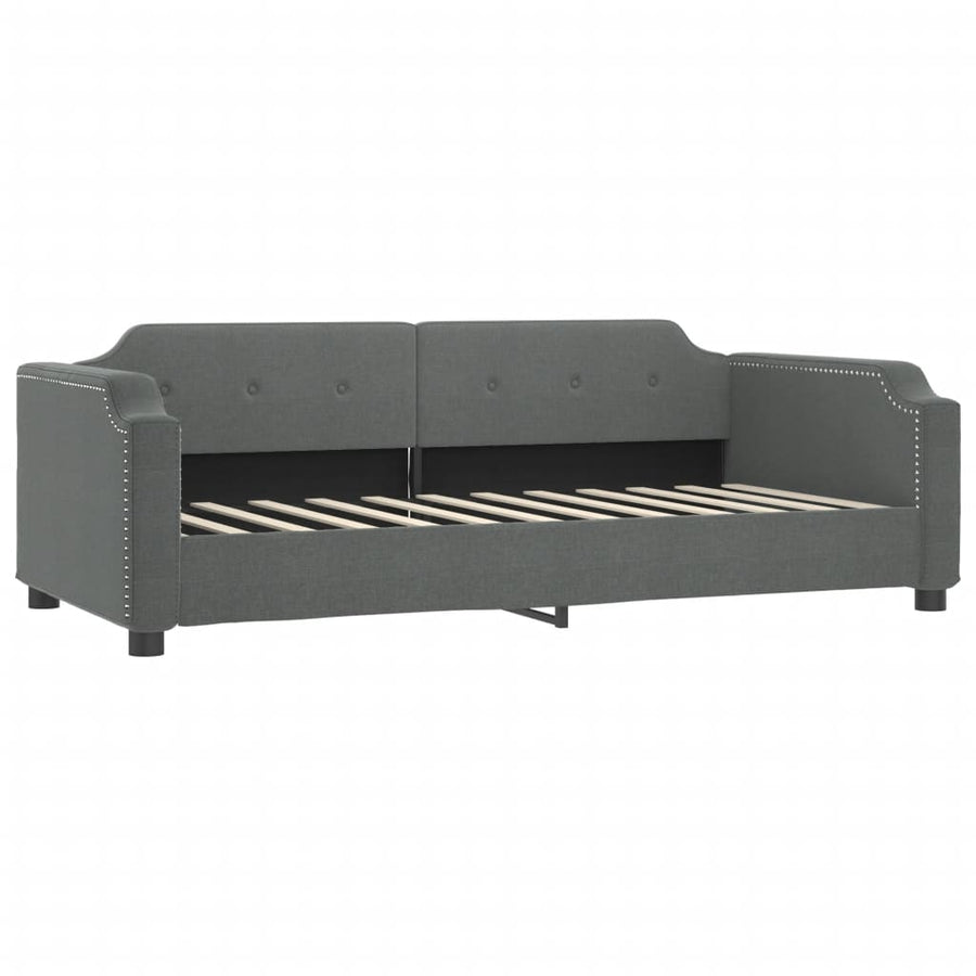 Slaapbank Onderschuifbed En Lades Stof 100 x 200 cm Donkergrijs met onderschuifbed en lade en matras