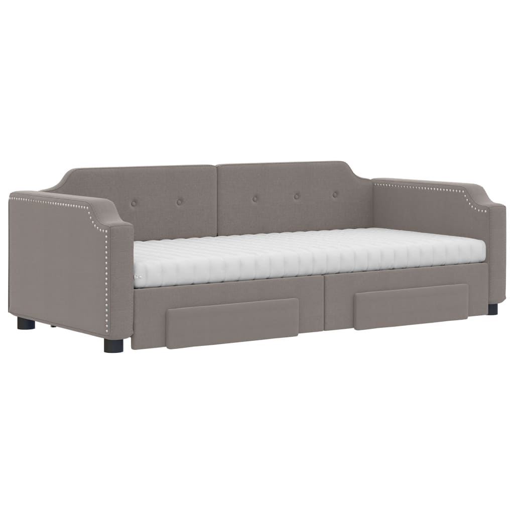 Slaapbank Met Onderschuifbed En Lades Stof 100 x 200 cm Taupe met onderschuifbed en lade en matras