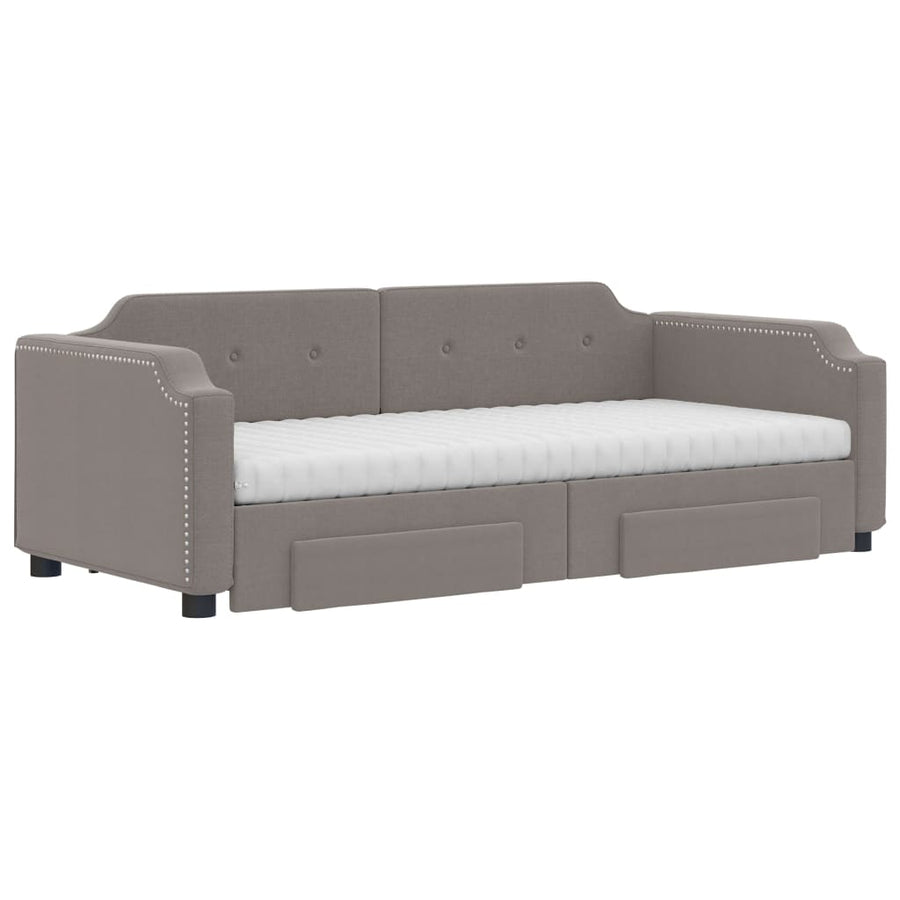 Slaapbank Met Onderschuifbed En Lades Stof 100 x 200 cm Taupe met onderschuifbed en lade en matras