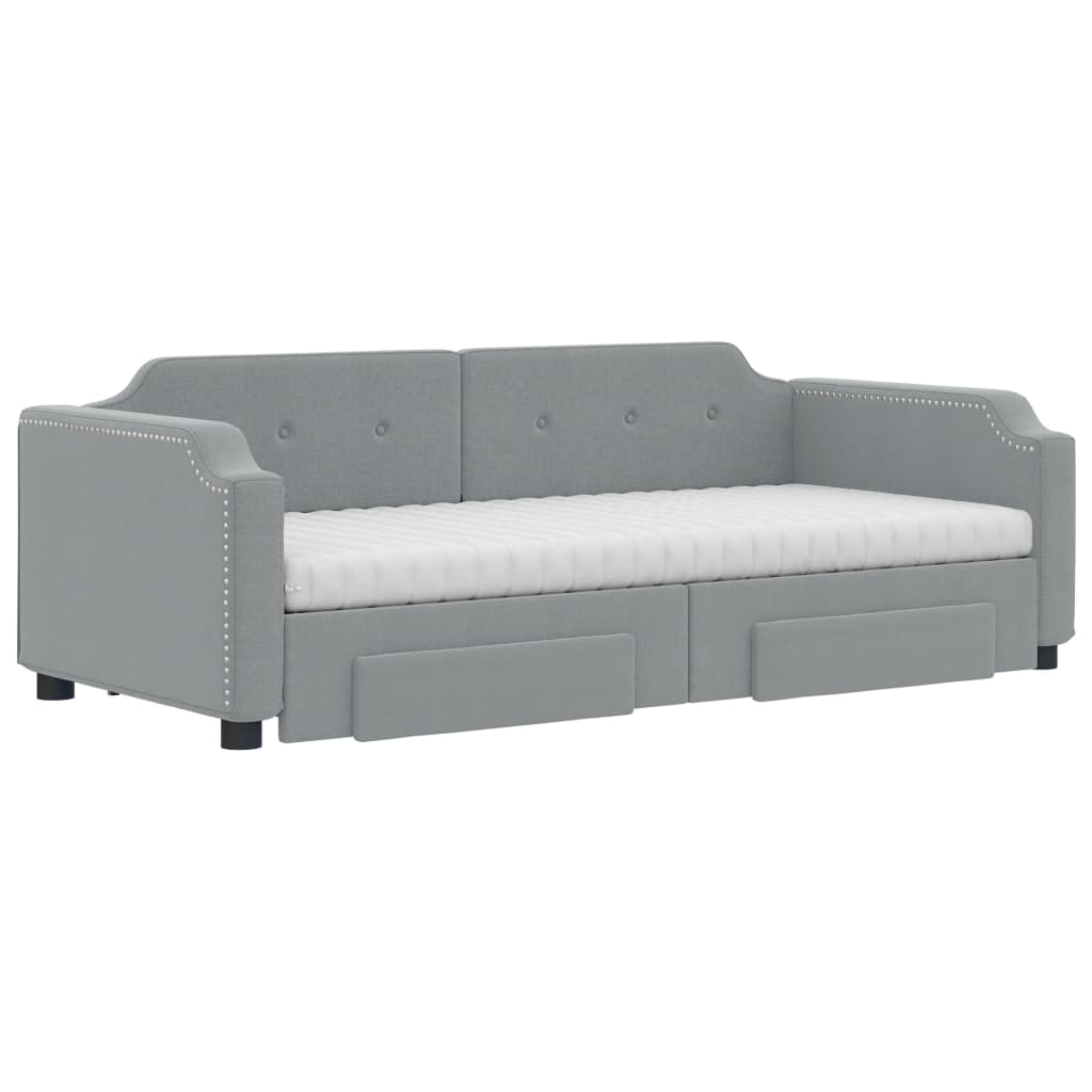Slaapbank Met Onderschuifbed En Lades Stof Lichtgrijs 90 x 190 cm met onderschuifbed en lade en matras