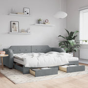 Slaapbank onderschuifbed lades 90x190 cm lichtgrijs