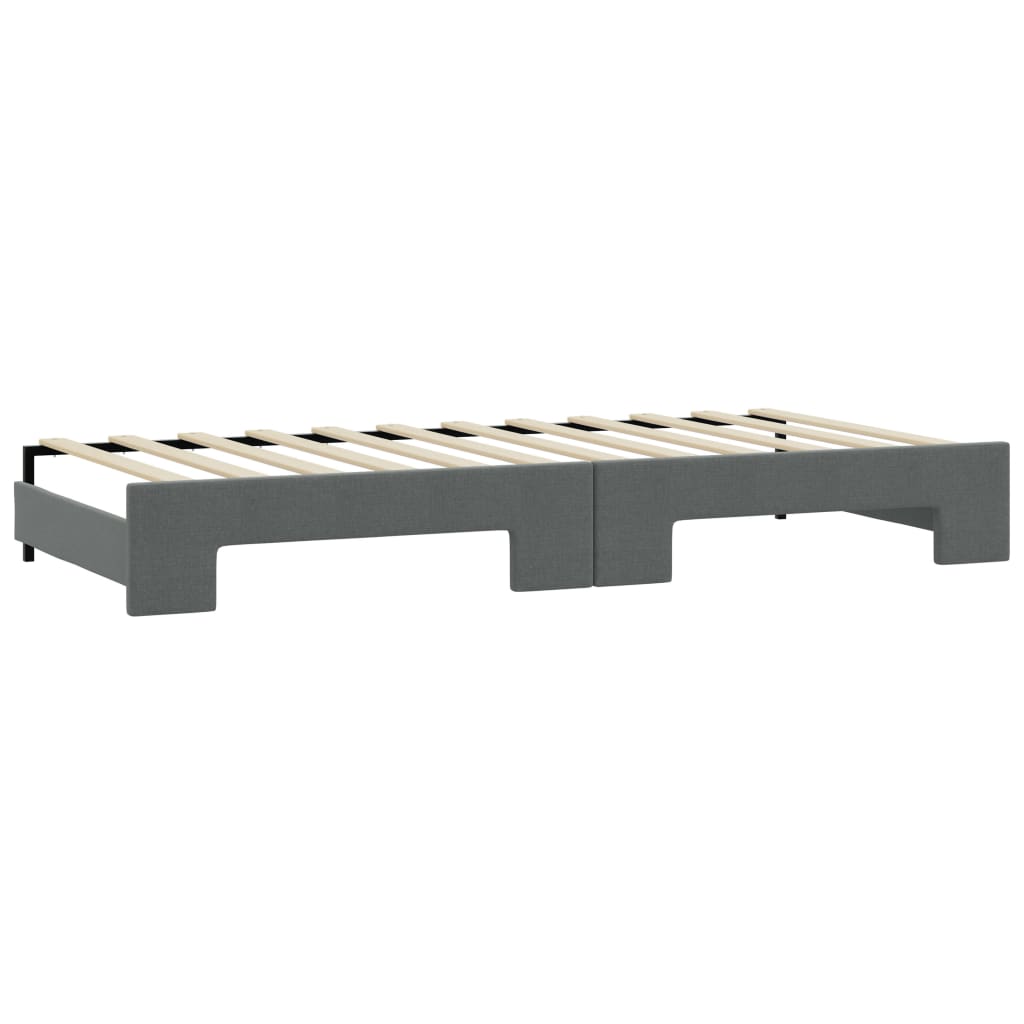 Slaapbank Onderschuifbed En Lades Stof 90 x 190 cm Donkergrijs met onderschuifbed en lade en matras