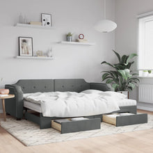 Slaapbank Onderschuifbed En Lades Stof 90 x 190 cm Donkergrijs met onderschuifbed en lade en matras