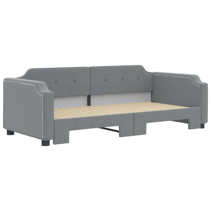 Slaapbank met onderschuifbed 100x190 cm stof lichtgrijs