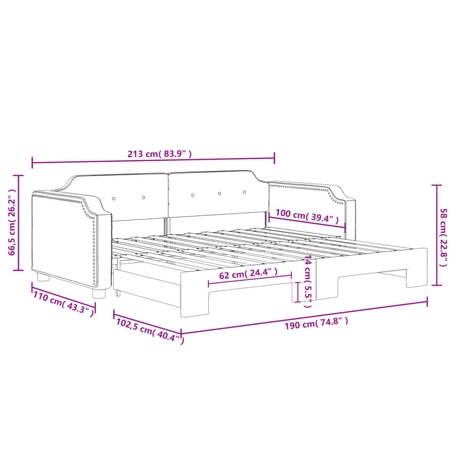 Slaapbank met onderschuifbed 100x190 cm stof lichtgrijs