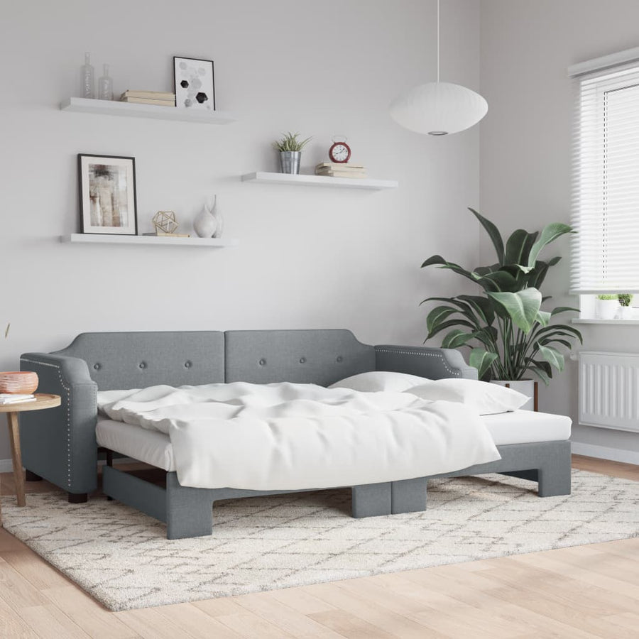 Slaapbank met onderschuifbed 100x190 cm stof lichtgrijs