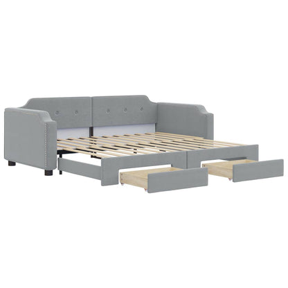 Slaapbank met onderschuifbed lades 100x190 cm stof lichtgrijs