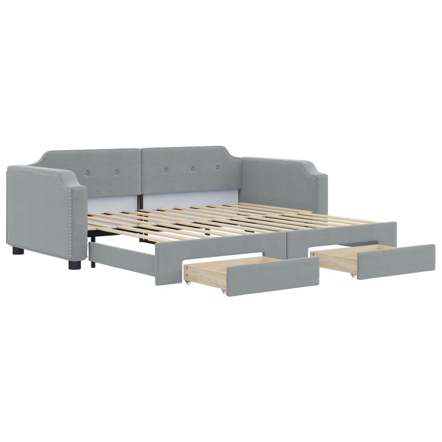 Slaapbank met onderschuifbed lades 100x190 cm stof lichtgrijs