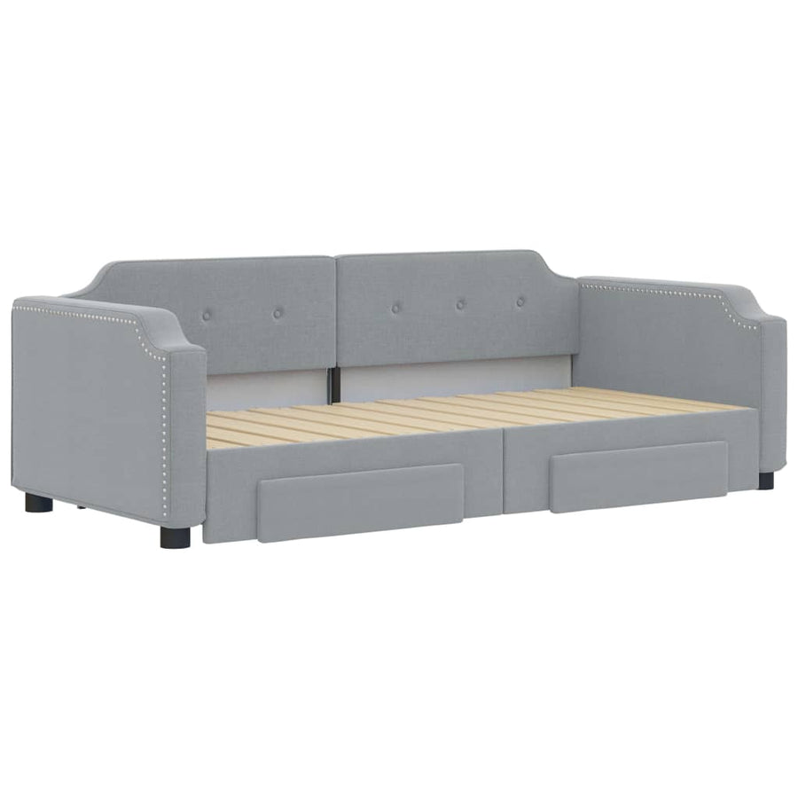 Slaapbank met onderschuifbed lades 100x190 cm stof lichtgrijs