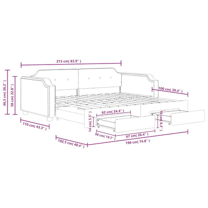 Slaapbank met onderschuifbed lades 100x190 cm stof lichtgrijs