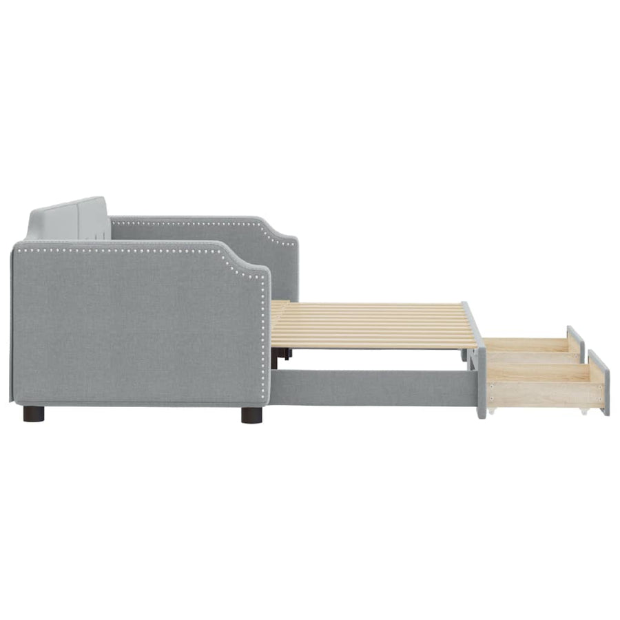 Slaapbank met onderschuifbed lades 100x190 cm stof lichtgrijs