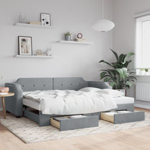 Slaapbank met onderschuifbed lades 100x190 cm stof lichtgrijs