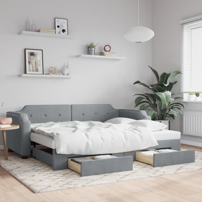 Slaapbank met onderschuifbed lades 100x190 cm stof lichtgrijs