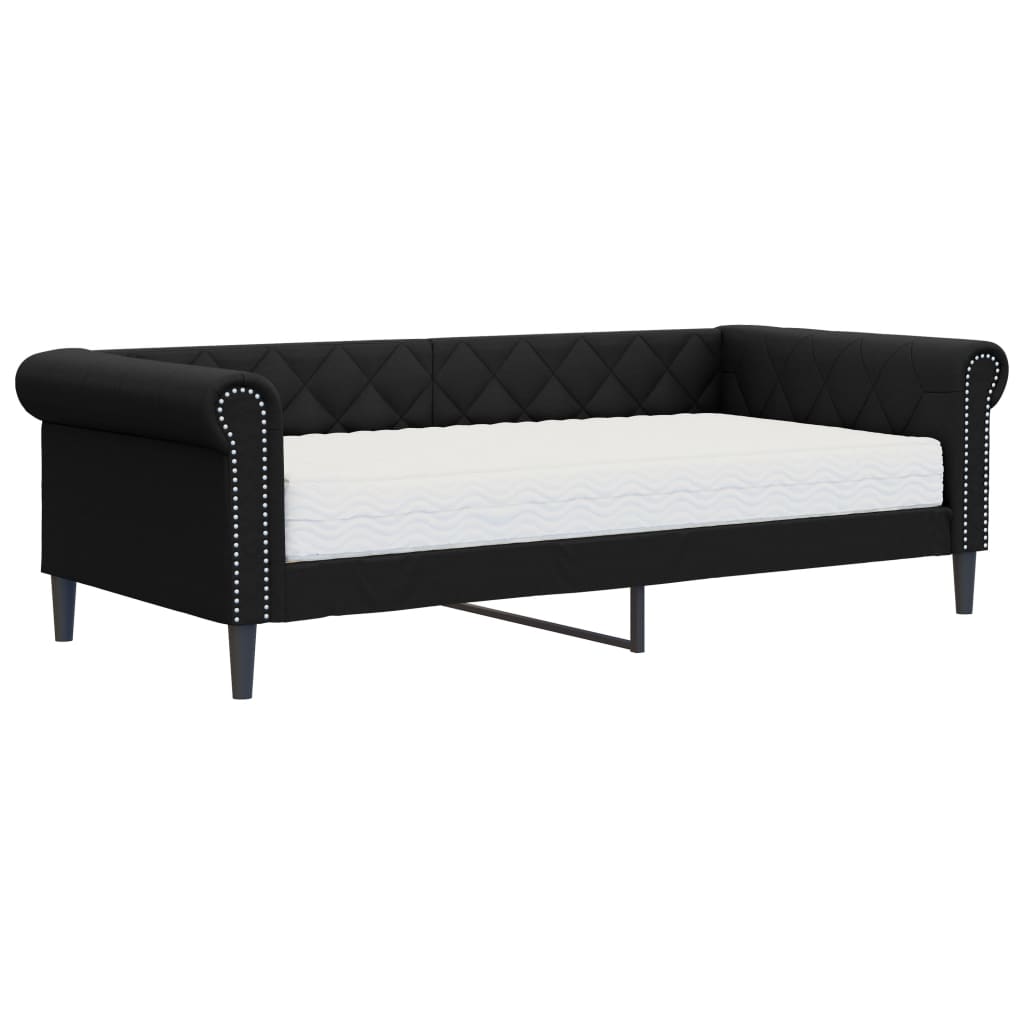 Slaapbank Kunstleer 90 x 200 cm Zwart met matras