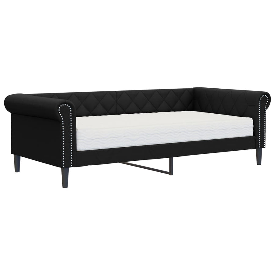 Slaapbank Kunstleer 90 x 200 cm Zwart met matras