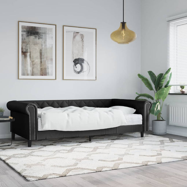 Slaapbank Kunstleer 90 x 200 cm Zwart met matras