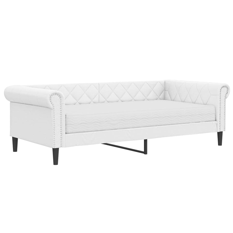 Slaapbank Kunstleer 90 x 200 cm Wit met matras