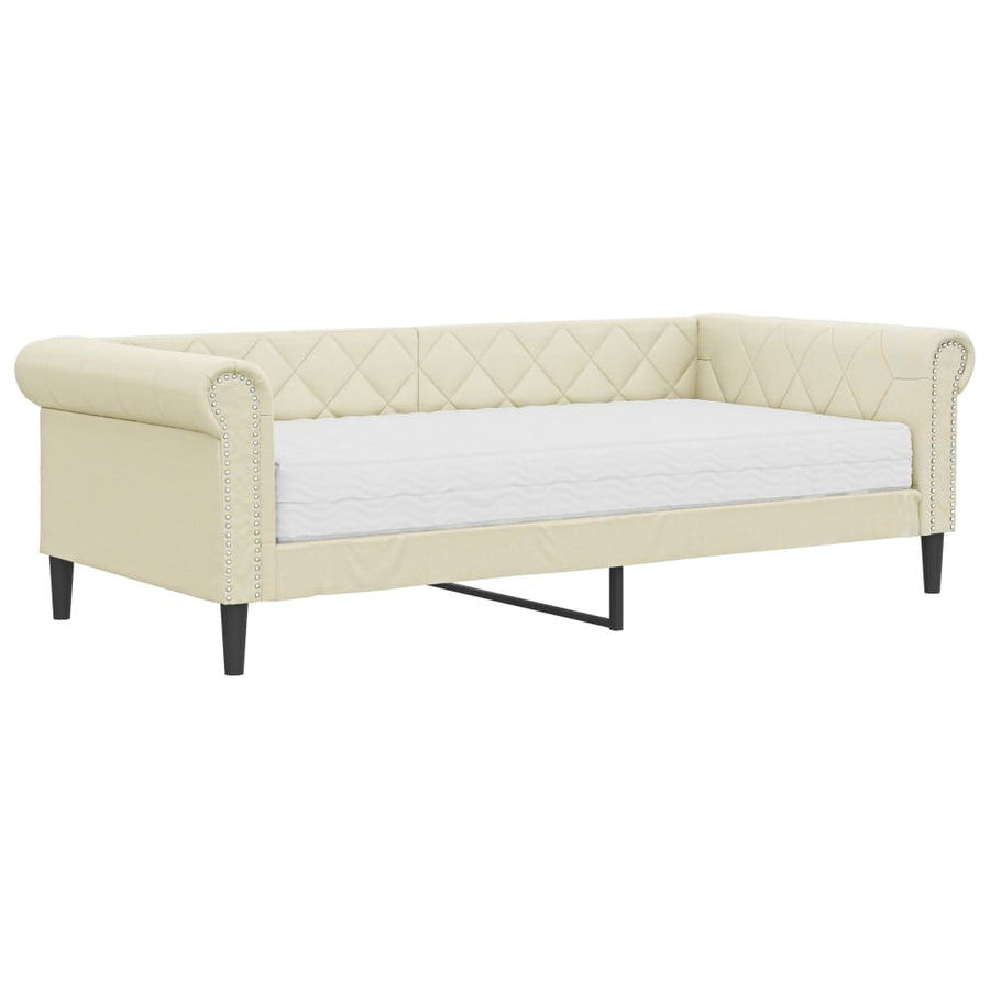 Slaapbank met matras 90x200 cm kunstleer crèmekleurig